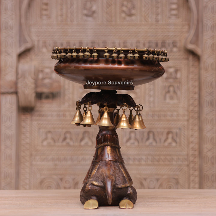 Handcrafted Brass Camel Urli Bowl with Hanging Bells