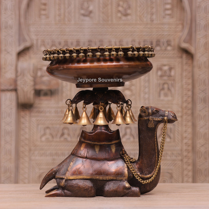 Handcrafted Brass Camel Urli Bowl with Hanging Bells