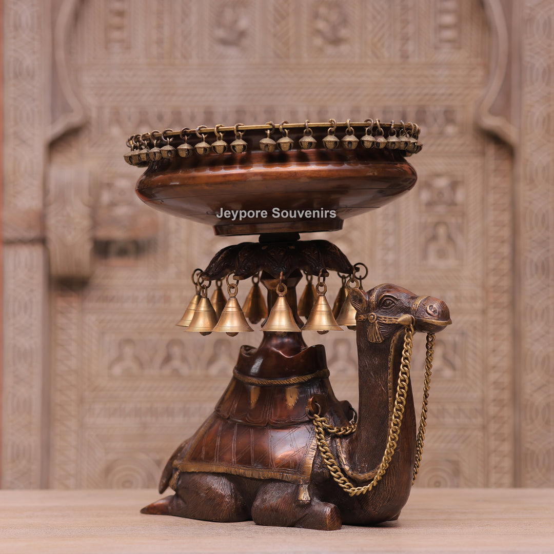 Handcrafted Brass Camel Urli Bowl with Hanging Bells