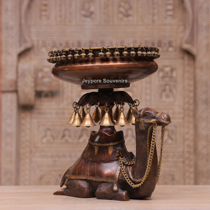 Handcrafted Brass Camel Urli Bowl with Hanging Bells