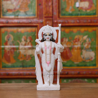 12" Pure White Marble Lord Rama, Lakshman, Sita And Hanuman Statue Pair