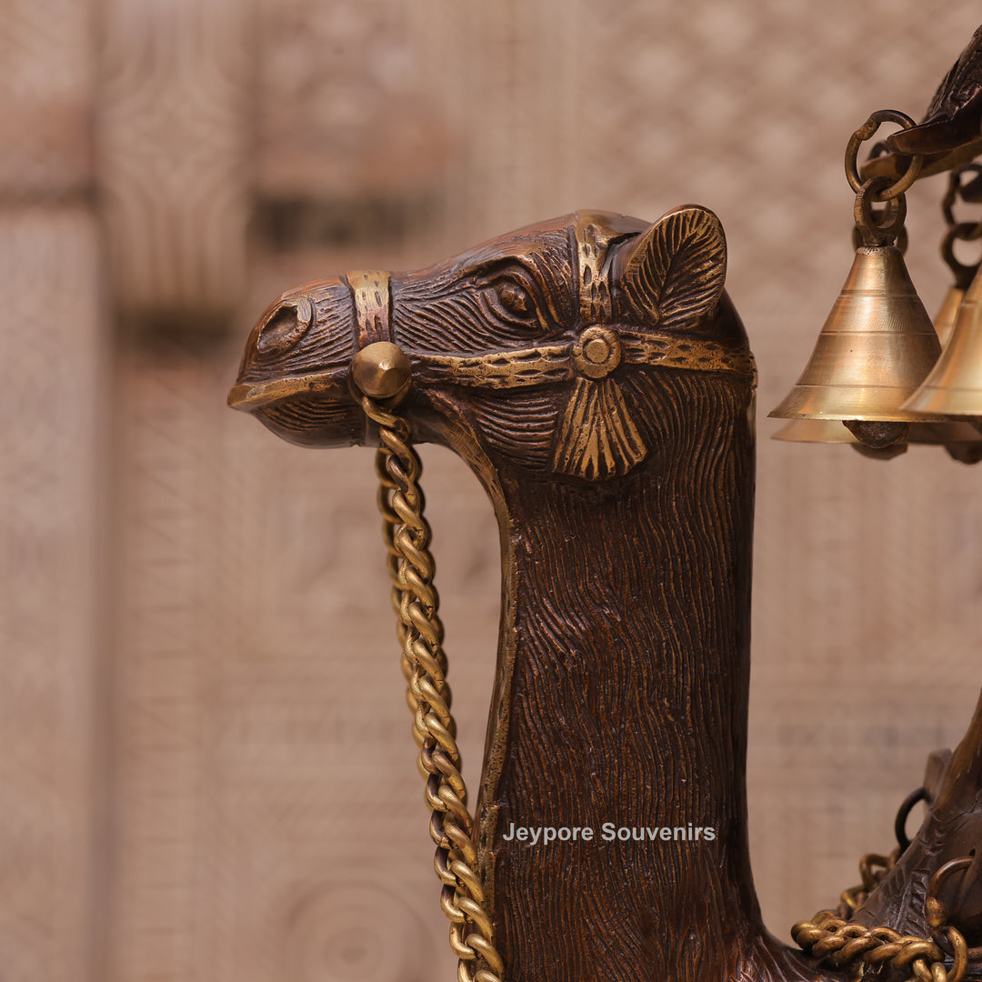 Handcrafted Brass Camel Urli Bowl with Hanging Bells