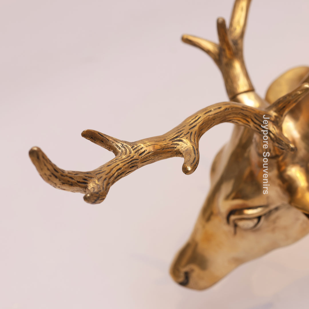 Handcrafted Gold-Toned Brass Grazing Deer Sculpture