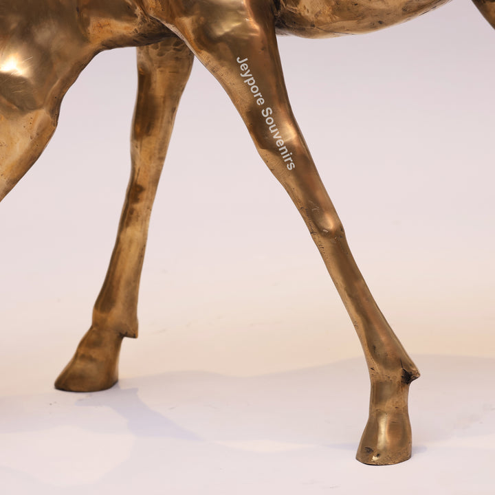 Handcrafted Gold-Toned Brass Grazing Deer Sculpture