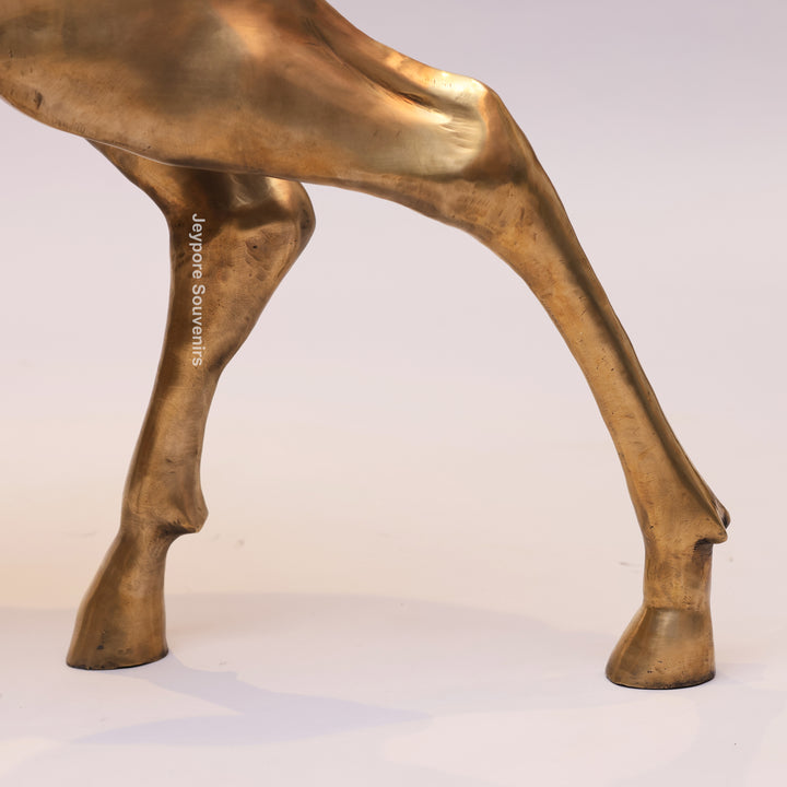 Handcrafted Gold-Toned Brass Grazing Deer Sculpture