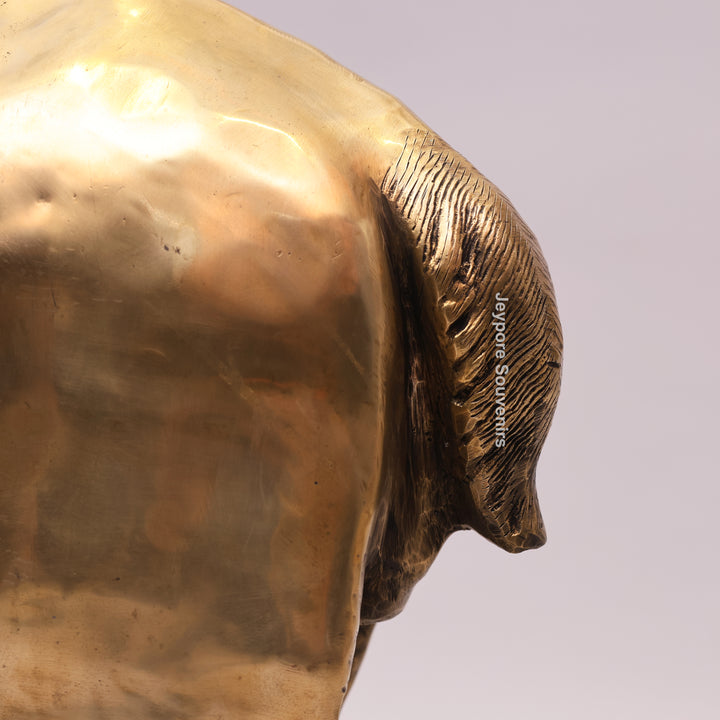 Handcrafted Gold-Toned Brass Grazing Deer Sculpture
