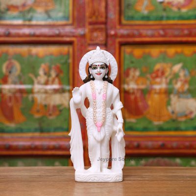 12" Pure White Marble Lord Rama, Lakshman, Sita And Hanuman Statue Pair