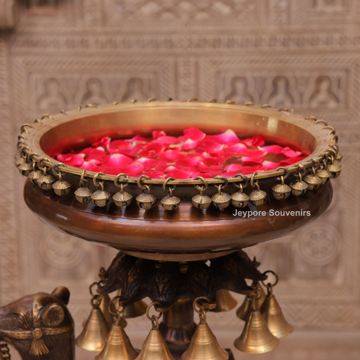 Handcrafted Brass Camel Urli Bowl with Hanging Bells