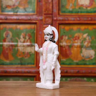 12" Pure White Marble Lord Rama, Lakshman, Sita And Hanuman Statue Pair