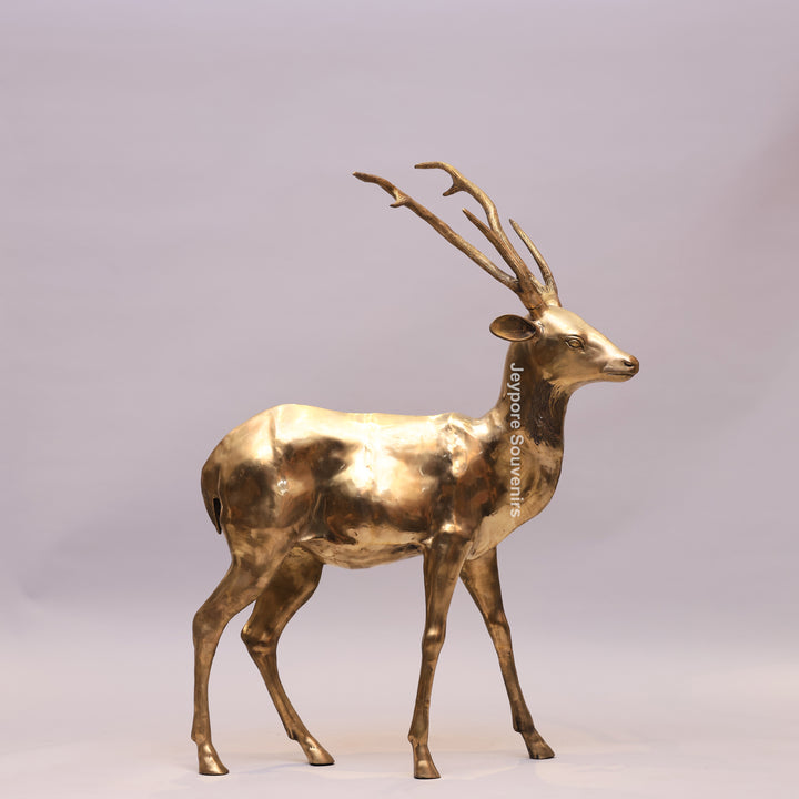 Large Handcrafted Solid Brass Standing Deer Statue