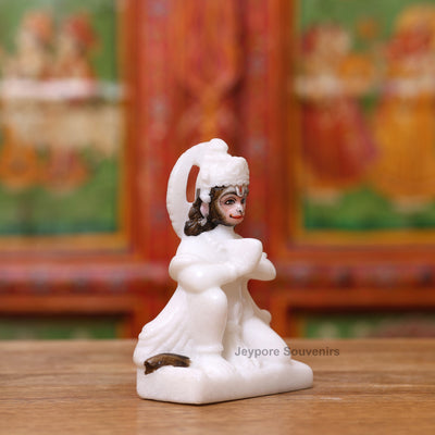 12" Pure White Marble Lord Rama, Lakshman, Sita And Hanuman Statue Pair