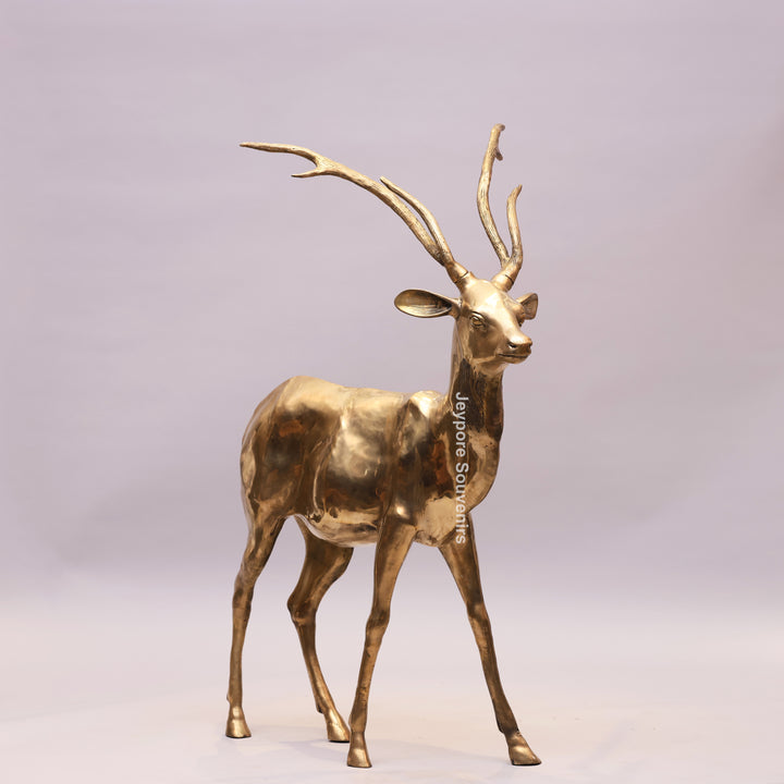 Large Handcrafted Solid Brass Standing Deer Statue