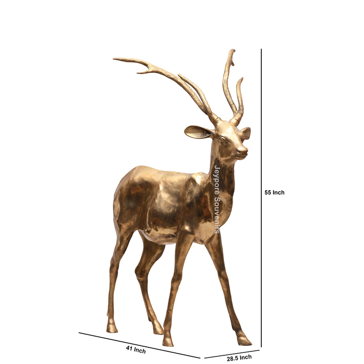 Large Handcrafted Solid Brass Standing Deer Statue