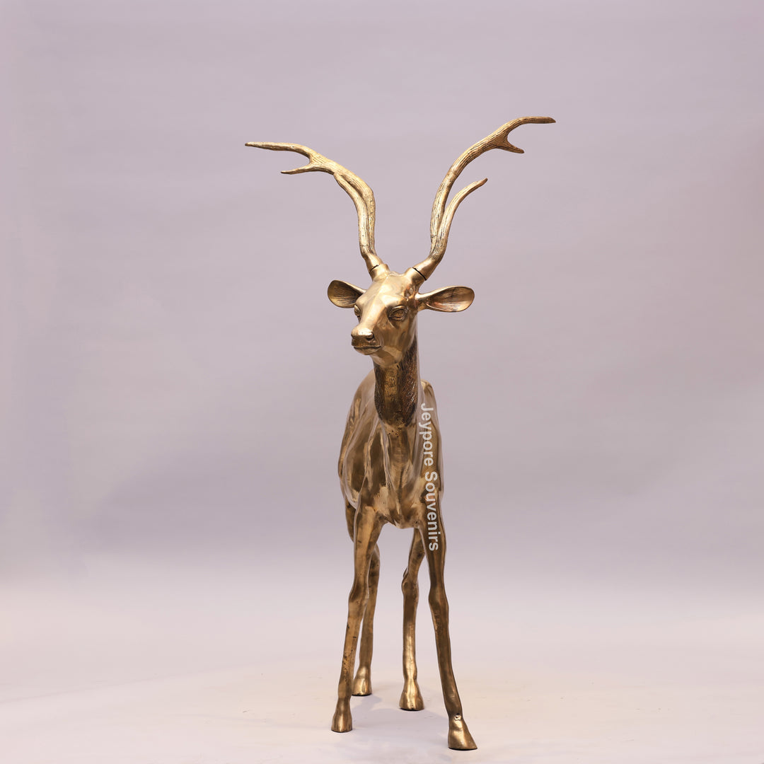 Large Handcrafted Solid Brass Standing Deer Statue