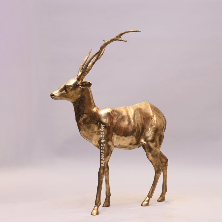 Large Handcrafted Solid Brass Standing Deer Statue