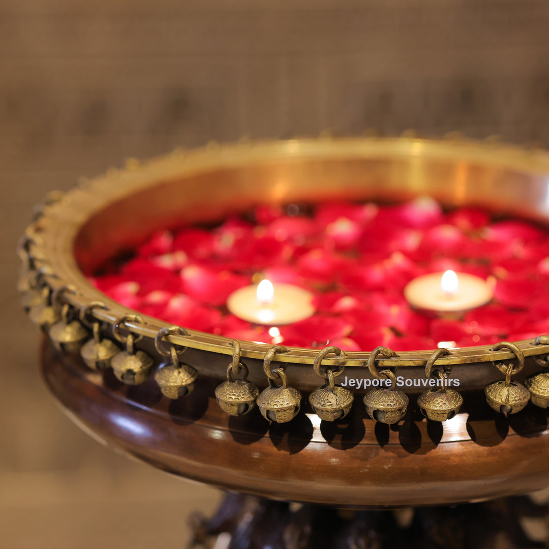 Handcrafted Brass Camel Urli Bowl with Hanging Bells