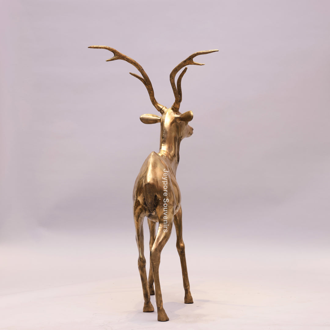 Large Handcrafted Solid Brass Standing Deer Statue