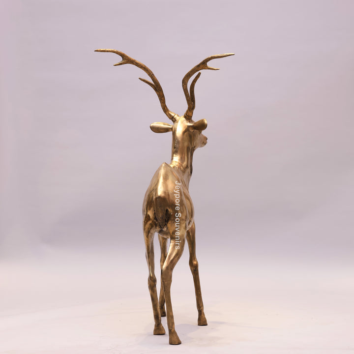 Large Handcrafted Solid Brass Standing Deer Statue