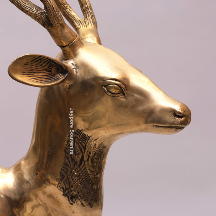 Large Handcrafted Solid Brass Standing Deer Statue
