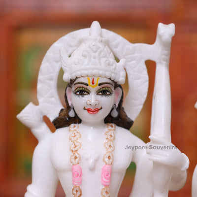 12" Pure White Marble Lord Rama, Lakshman, Sita And Hanuman Statue Pair