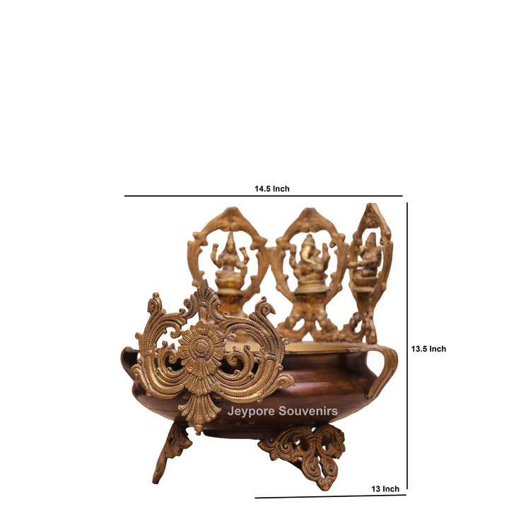 Handcrafted Brass Urli Bowl with Lakshmi, Ganesha &amp; Saraswati Idols