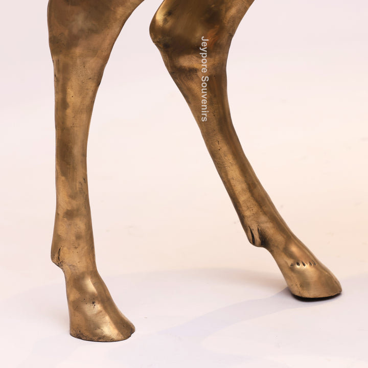 Large Handcrafted Solid Brass Standing Deer Statue