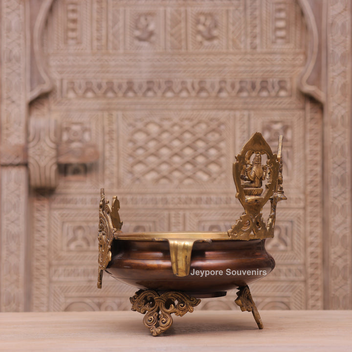 Handcrafted Brass Urli Bowl with Lakshmi, Ganesha &amp; Saraswati Idols