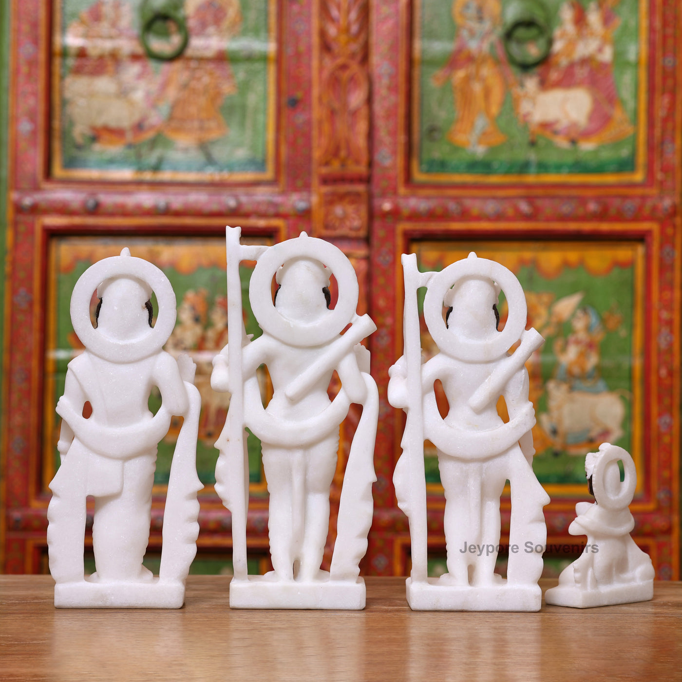 12" Pure White Marble Lord Rama, Lakshman, Sita And Hanuman Statue Pair