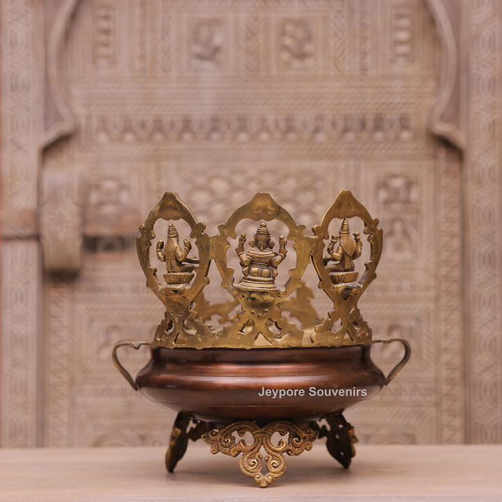 Handcrafted Brass Urli Bowl with Lakshmi, Ganesha &amp; Saraswati Idols