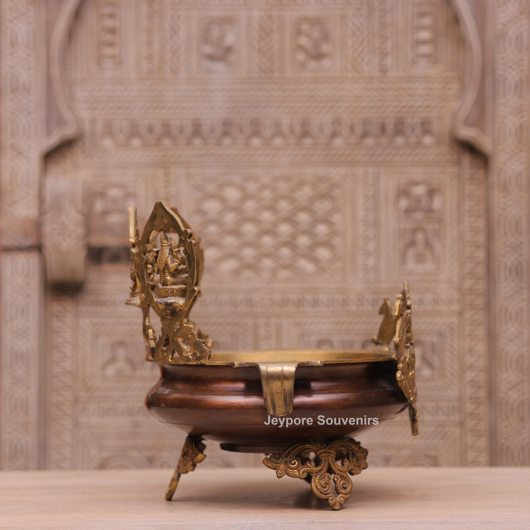 Handcrafted Brass Urli Bowl with Lakshmi, Ganesha &amp; Saraswati Idols