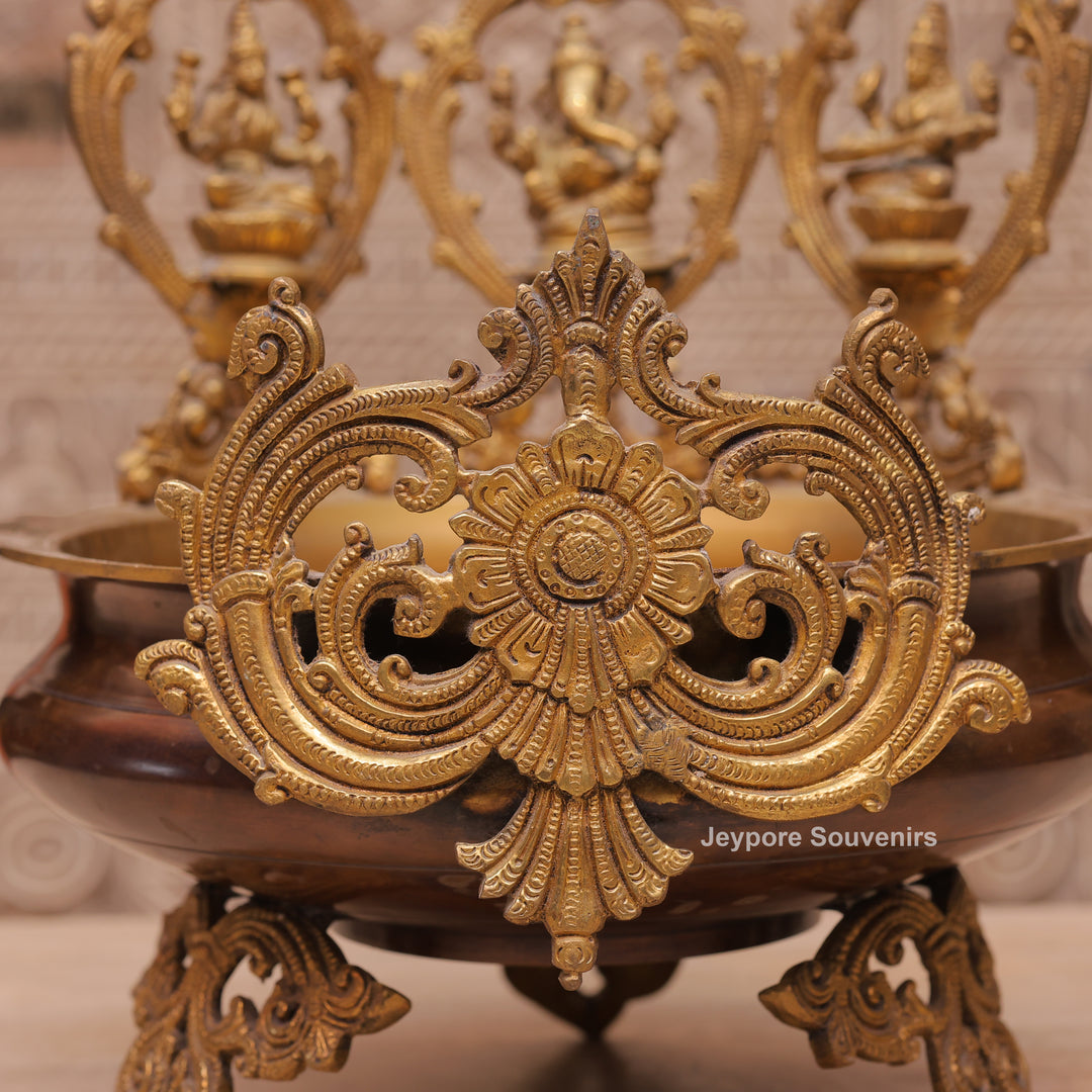 Handcrafted Brass Urli Bowl with Lakshmi, Ganesha &amp; Saraswati Idols