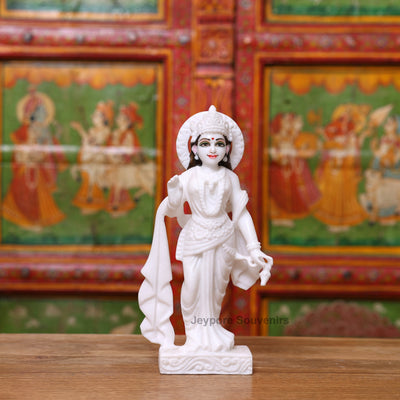 12" Pure White Marble Handcrafted Ram, Sita, Lakshman & Hanuman Idols Pair