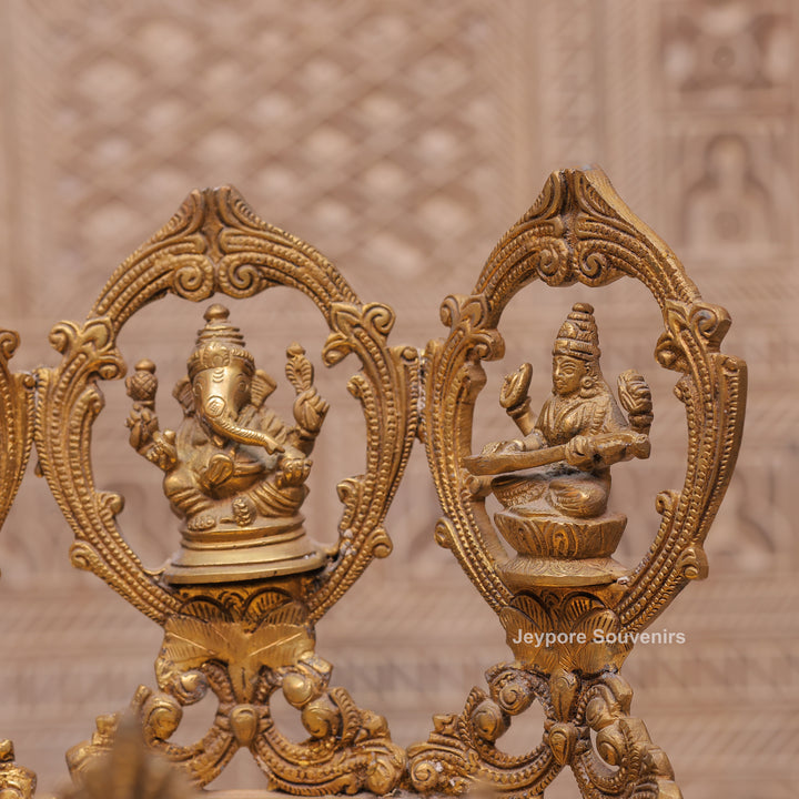 Handcrafted Brass Urli Bowl with Lakshmi, Ganesha &amp; Saraswati Idols