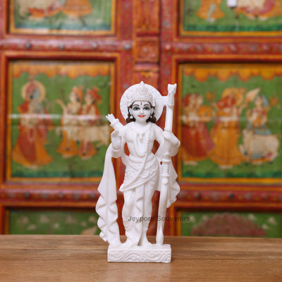 12" Pure White Marble Handcrafted Ram, Sita, Lakshman & Hanuman Idols Pair