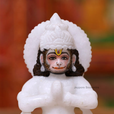 12" Pure White Marble Handcrafted Ram, Sita, Lakshman & Hanuman Idols Pair