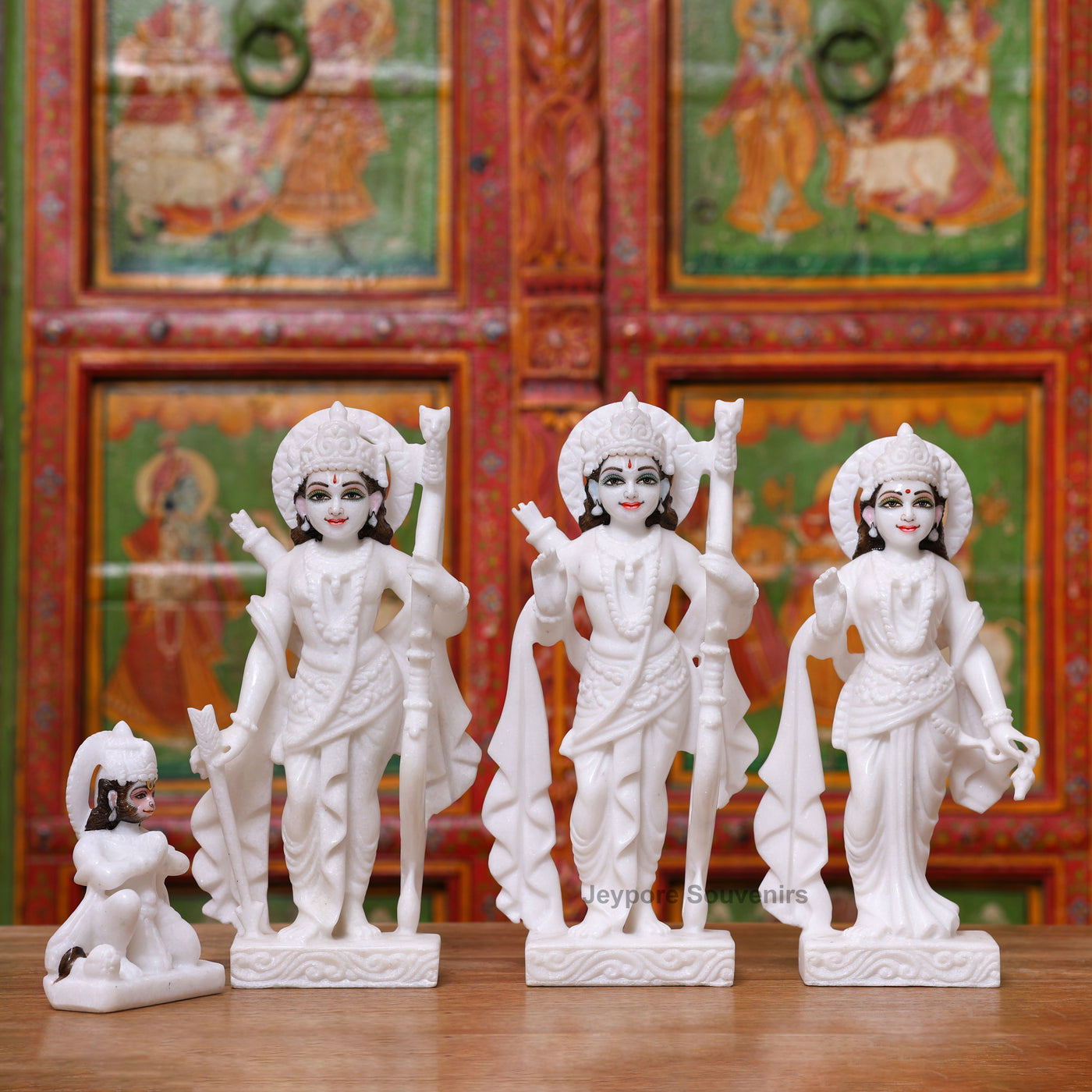 12" Pure White Marble Handcrafted Ram, Sita, Lakshman & Hanuman Idols Pair