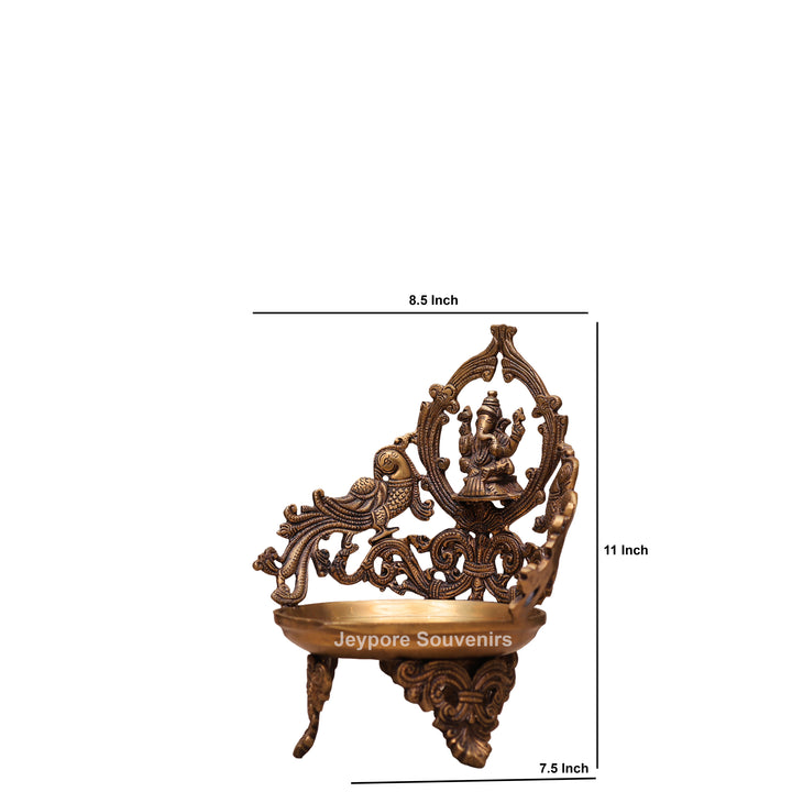 Handcrafted Brass Ganesha Peacock Urli Oil Lamp