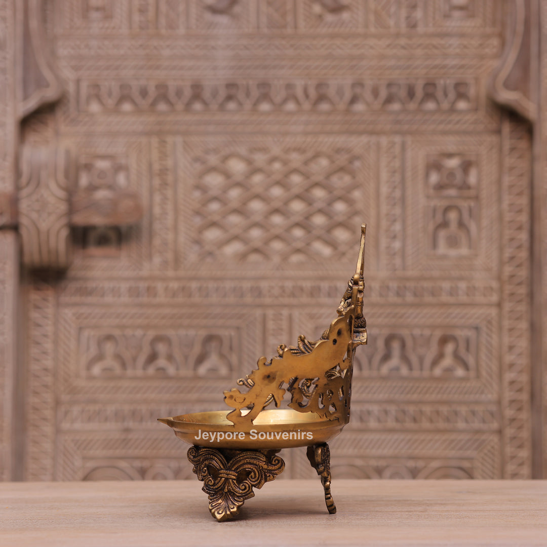 Handcrafted Brass Ganesha Peacock Urli Oil Lamp