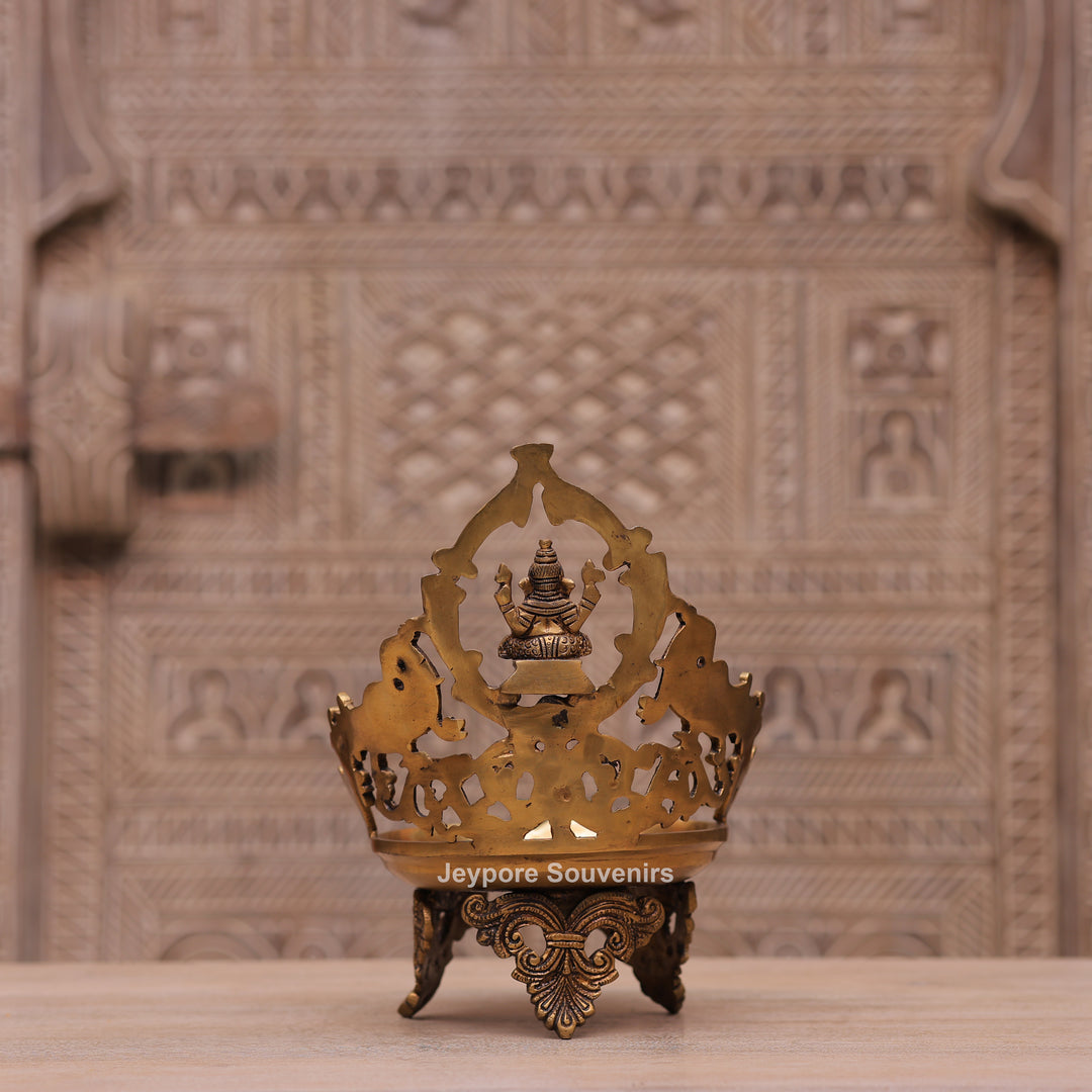 Handcrafted Brass Ganesha Peacock Urli Oil Lamp