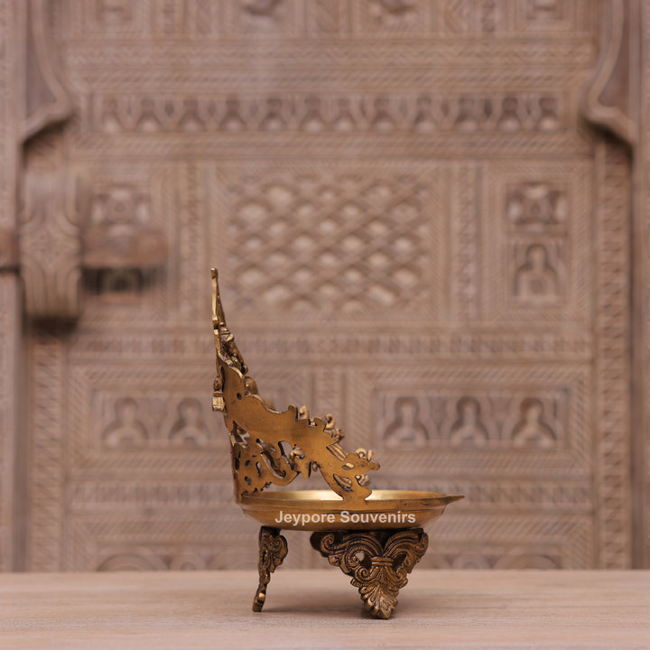 Handcrafted Brass Ganesha Peacock Urli Oil Lamp