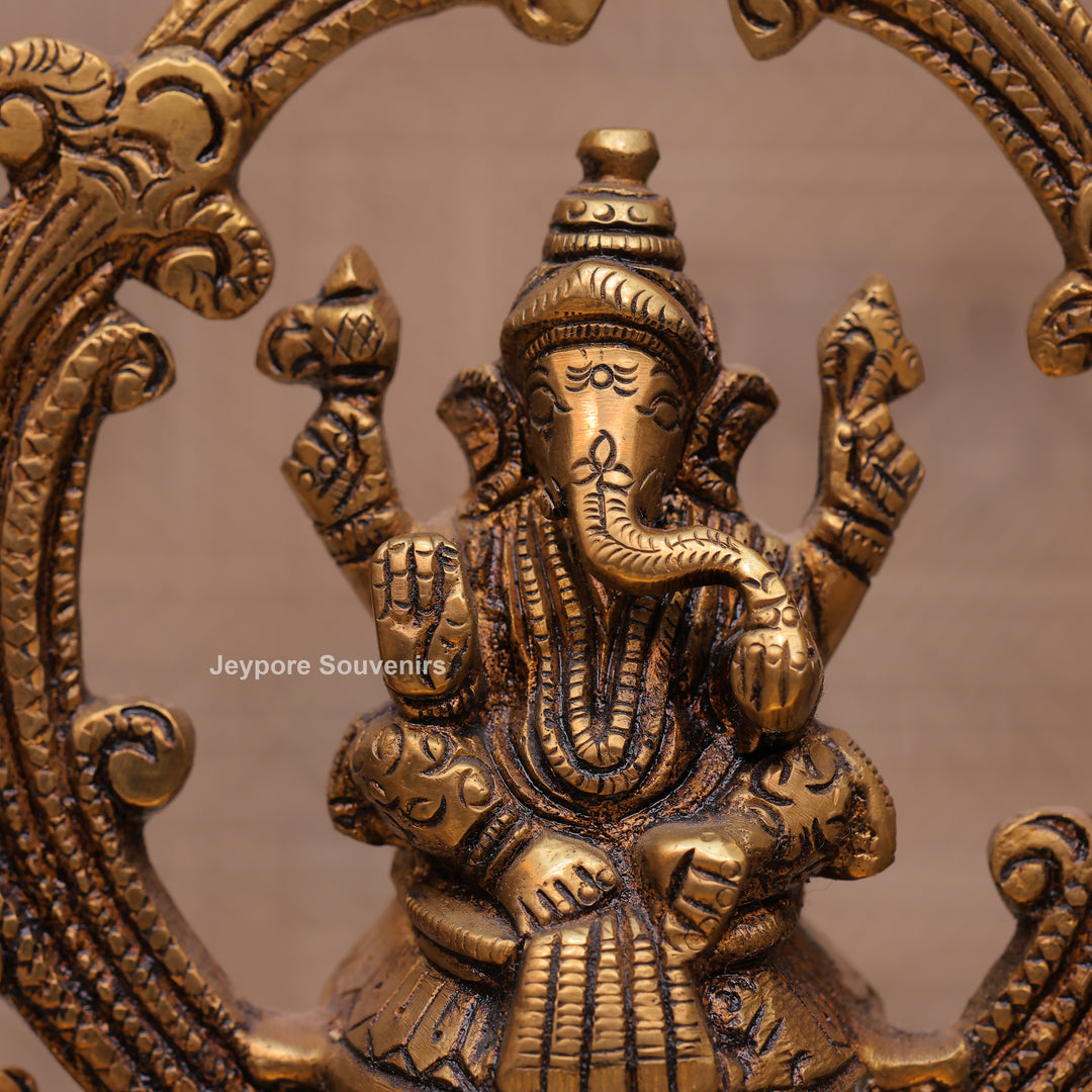 Handcrafted Brass Ganesha Peacock Urli Oil Lamp
