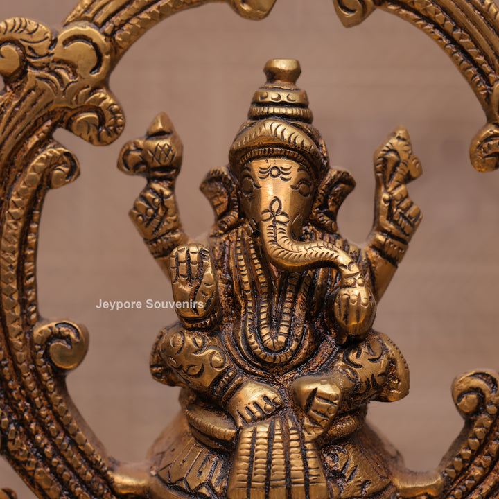 Handcrafted Brass Ganesha Peacock Urli Oil Lamp