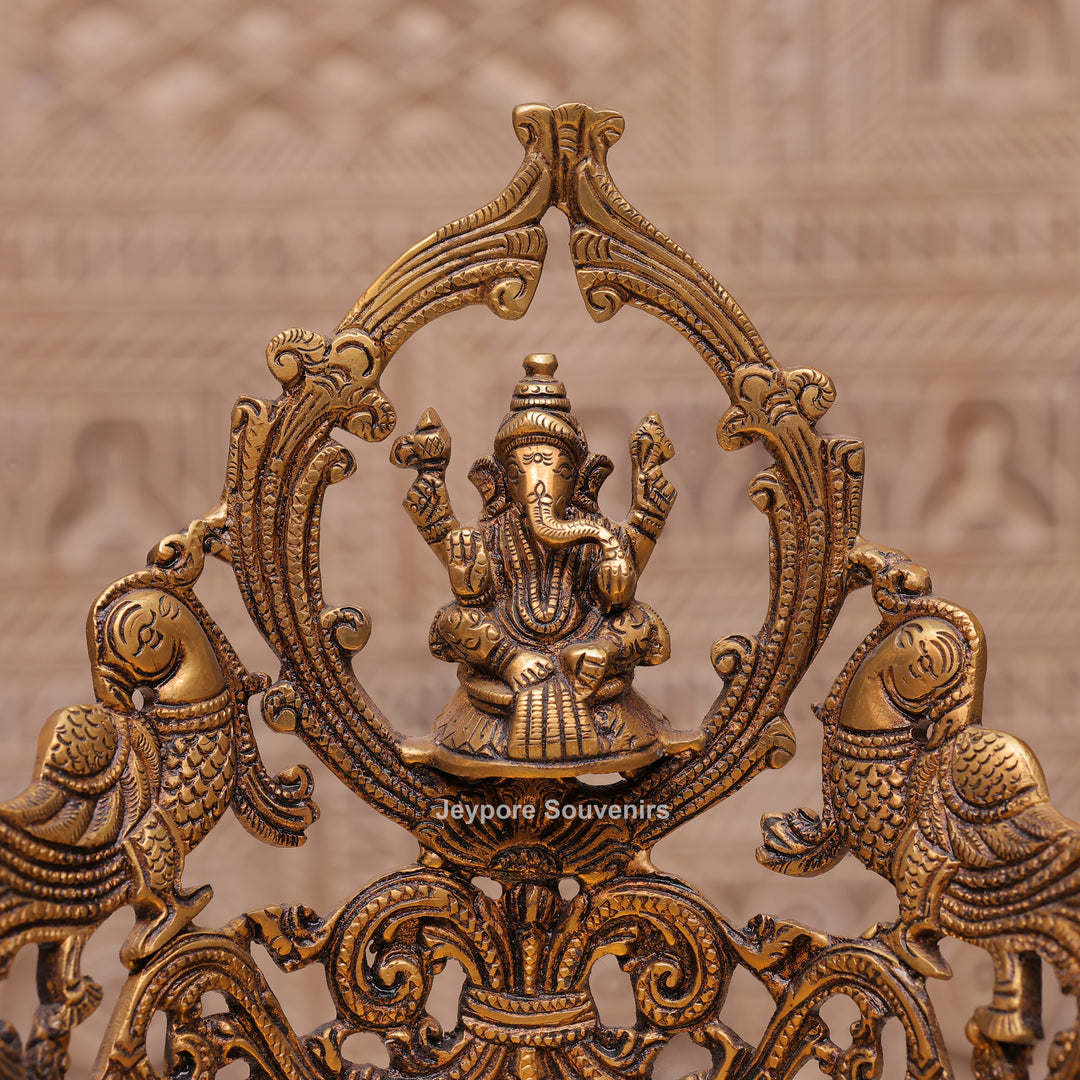 Handcrafted Brass Ganesha Peacock Urli Oil Lamp