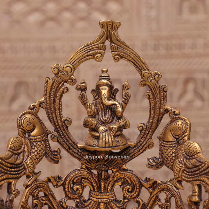 Handcrafted Brass Ganesha Peacock Urli Oil Lamp