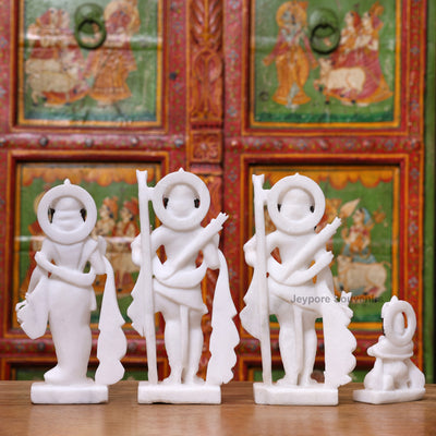12" Pure White Marble Handcrafted Ram, Sita, Lakshman & Hanuman Idols Pair