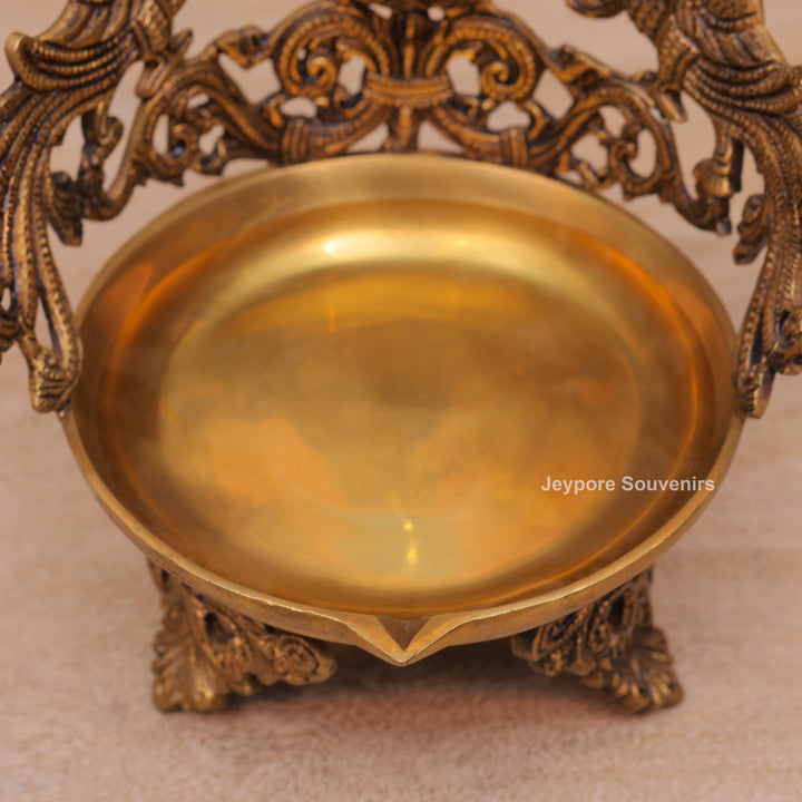 Handcrafted Brass Ganesha Peacock Urli Oil Lamp