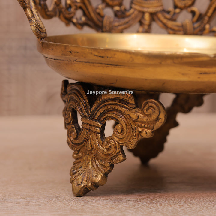 Handcrafted Brass Ganesha Peacock Urli Oil Lamp