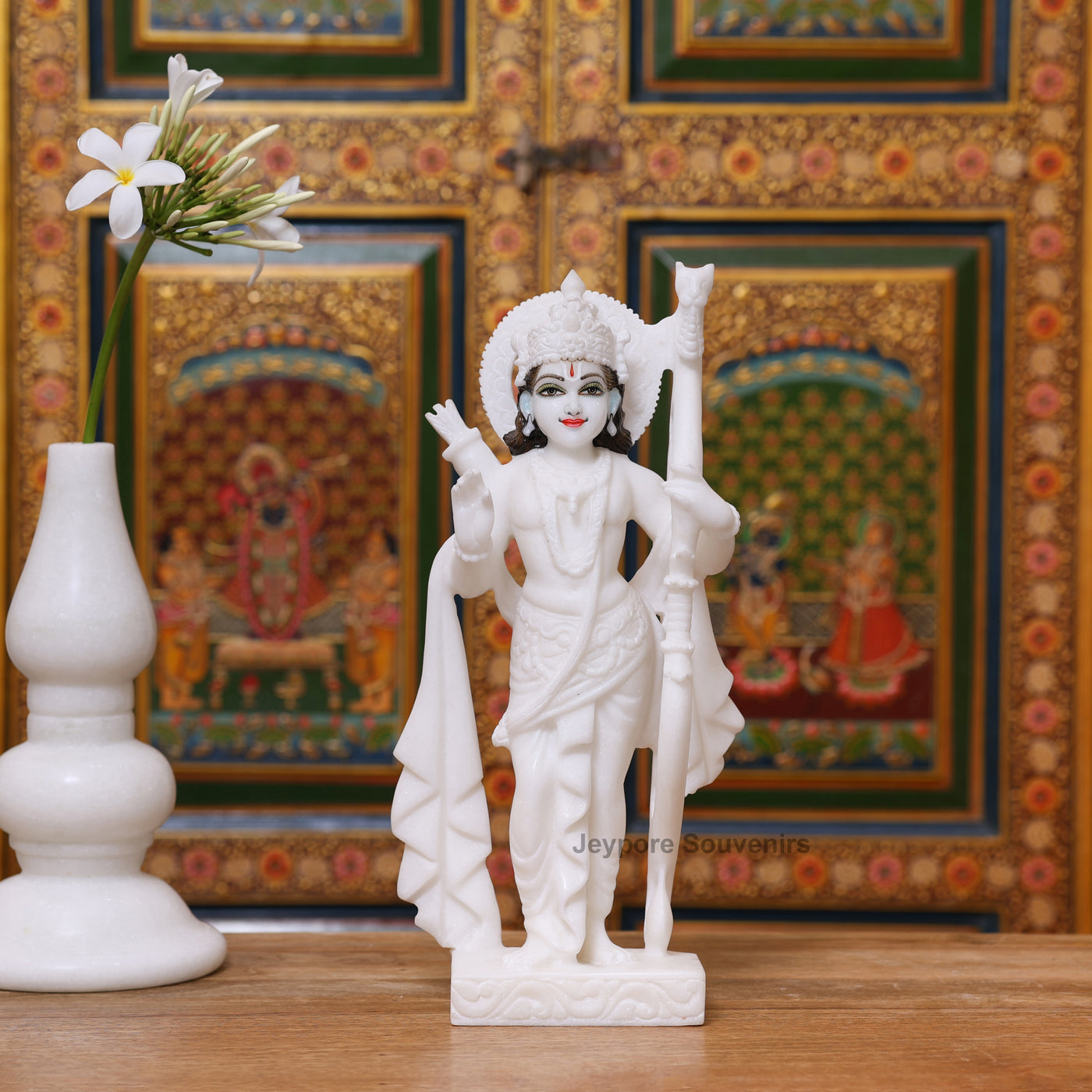 15" White Marble Ram Darbar Statue Set | Ram, Sita, Lakshman, Hanuman Idols
