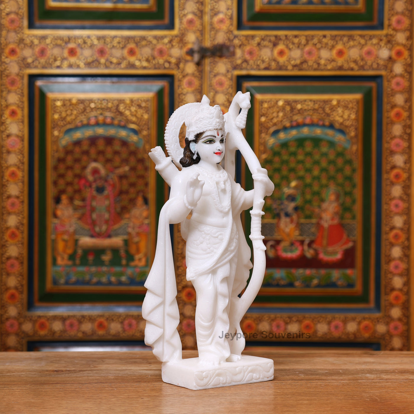 15" White Marble Ram Darbar Statue Set | Ram, Sita, Lakshman, Hanuman Idols