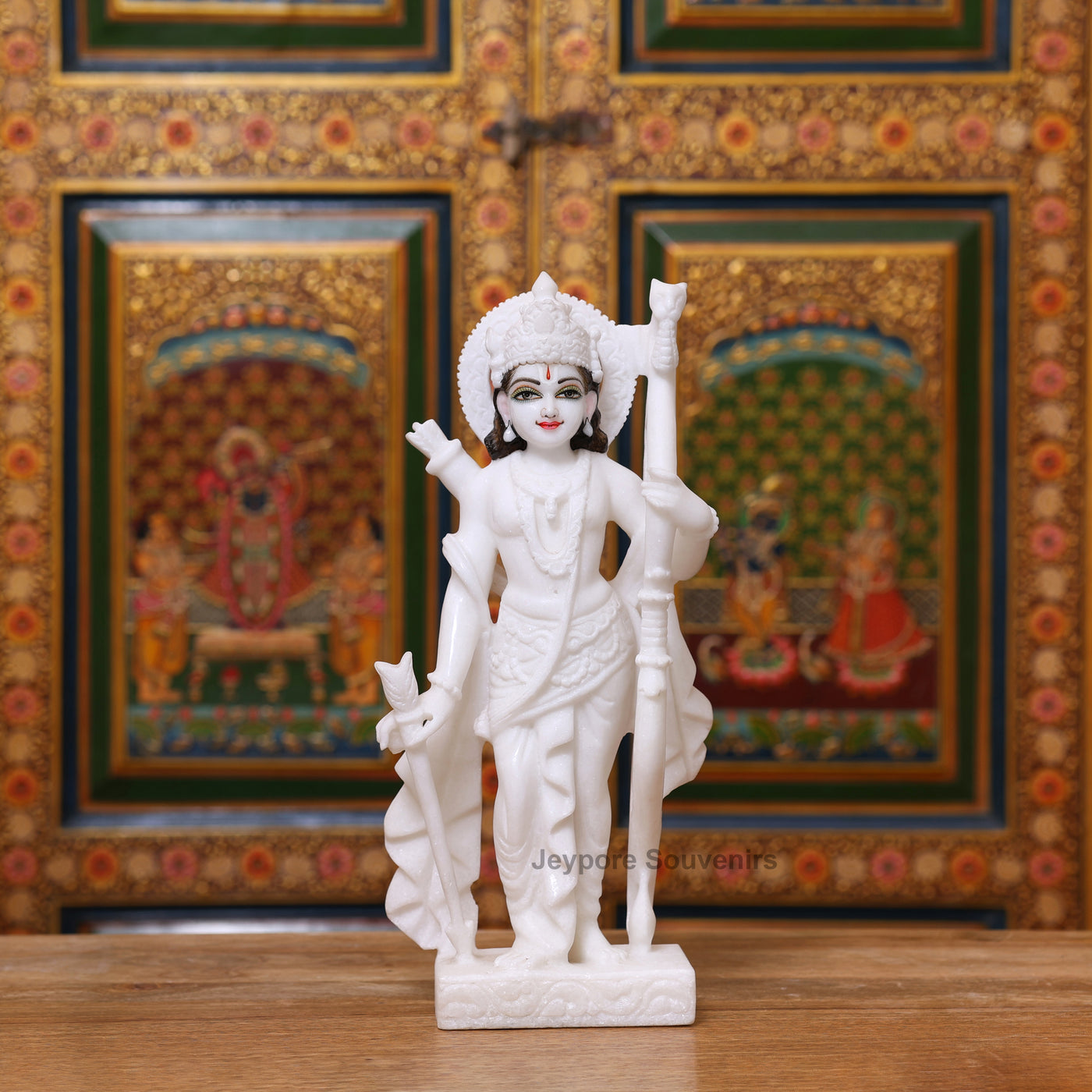 15" White Marble Ram Darbar Statue Set | Ram, Sita, Lakshman, Hanuman Idols